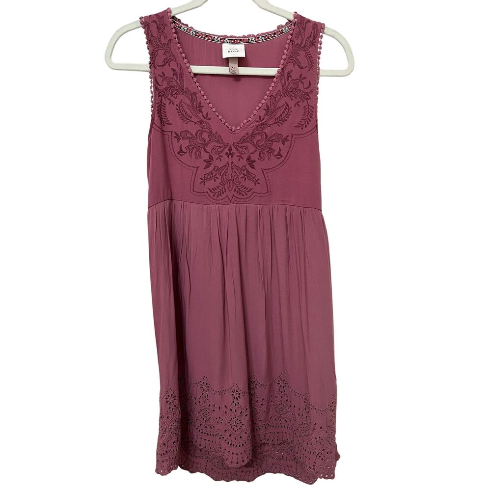 Knox Rose Women’s Dress Sz XS Dusty Rose Embroidered/Eyelet‎ Lace Lined Gauzy